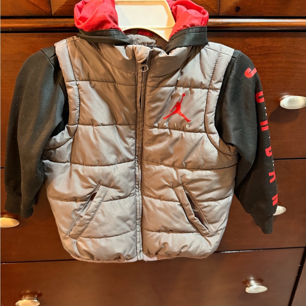 Jordan Gray and Black Puffer Jacket with Red Details